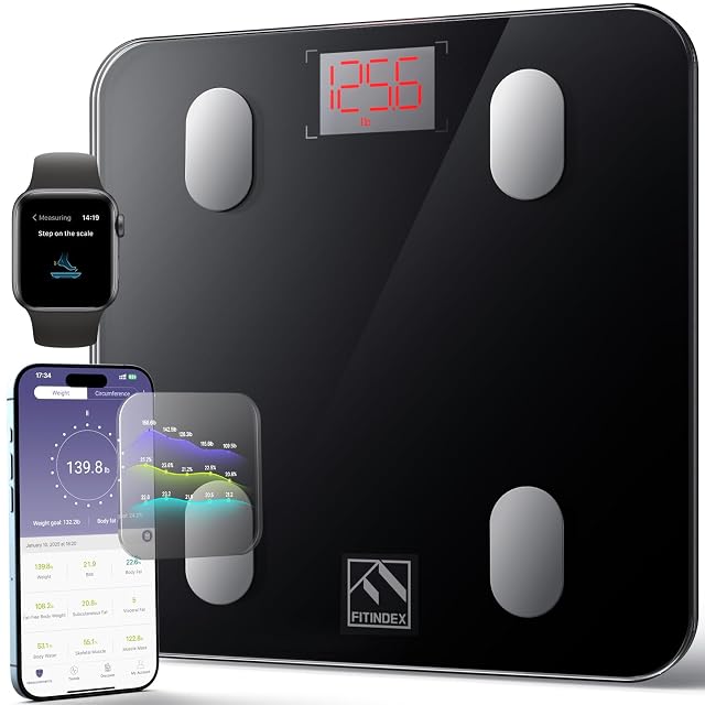FITINDEX Smart Scale for Body Weight Scale with BMI Body Fat Muscle Mass Digital Bathroom Weighing Bluetooth Body