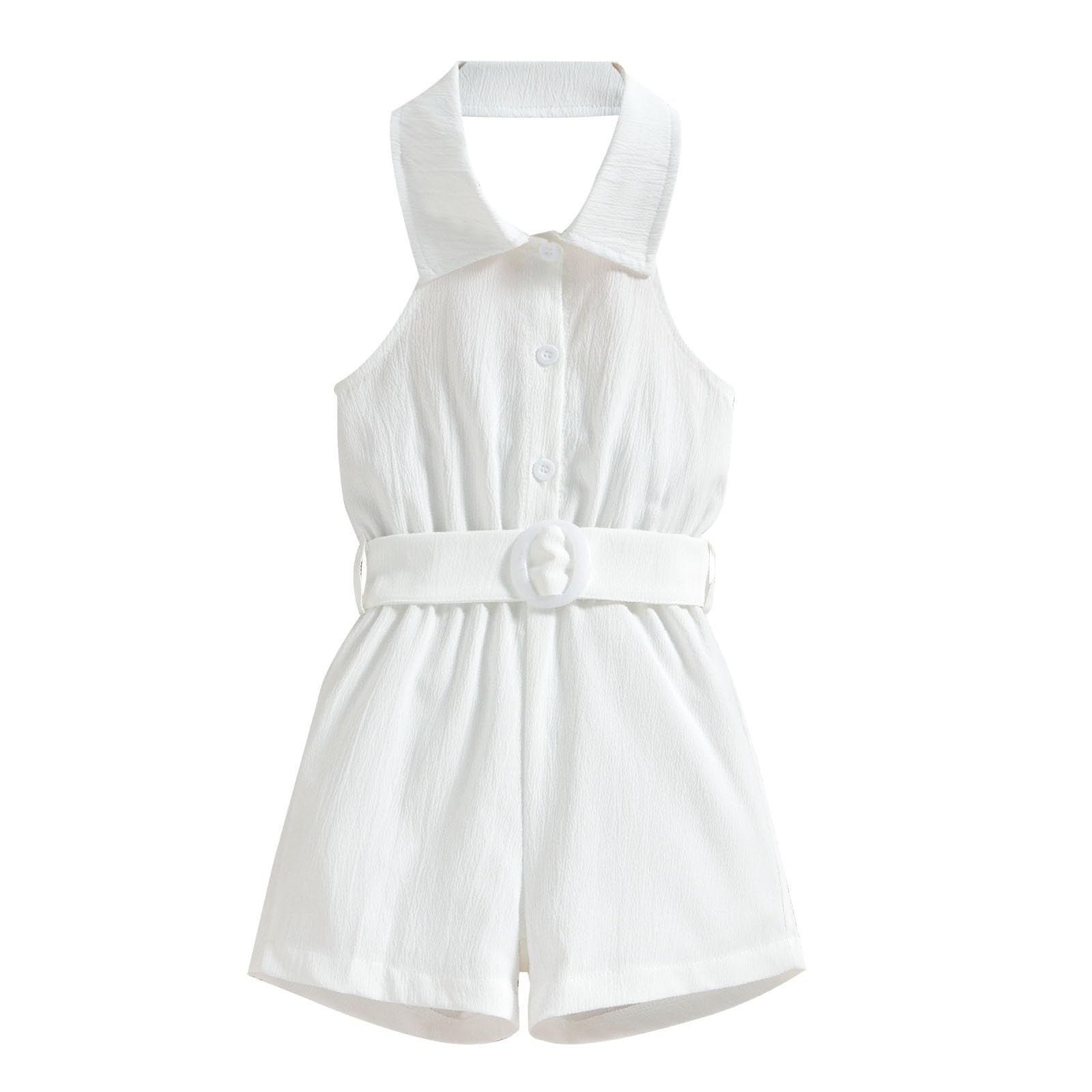 liangp Verano niño niña mameluco sin mangas sólido algodón lino mono y cinturón conjunto vestido bebé regalo 1ª niña