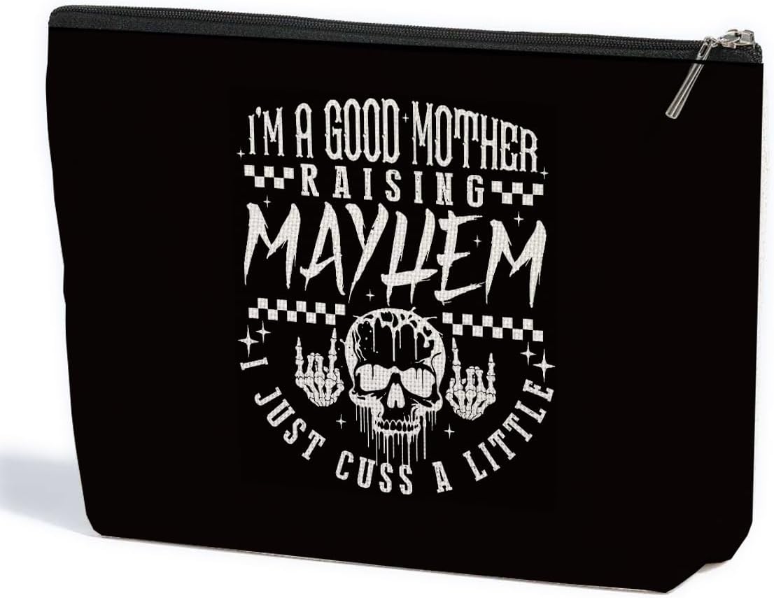 ZHAMEN Goth Gifts Funny Skeleton Skull Makeup Bag, Unisex Cosmetic Case, Black, Fashion Pattern, Waterproof, Reusable, Makeup, Toiletry, Travel