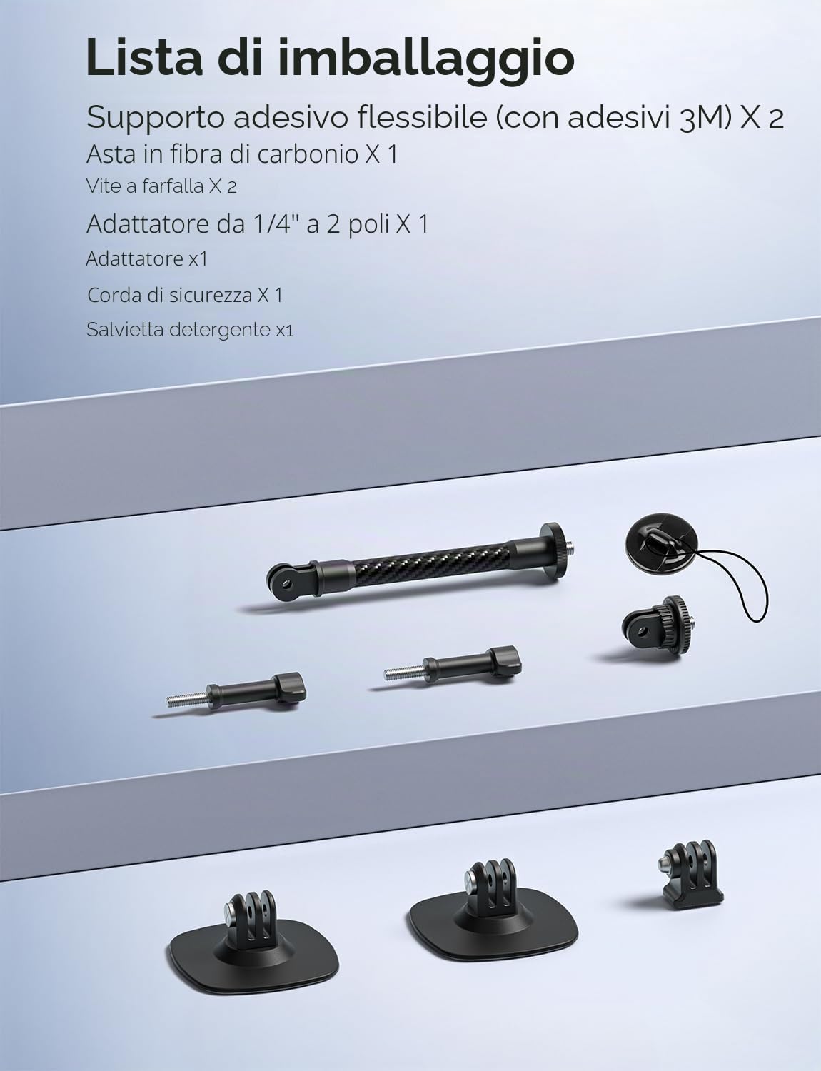 Supporto adesivo flessibile compatibile con Supporto casco per Insta360 X5/X4/X3/Ace Pro, per GoPro HERO Action Camera, Kit base per DJI Osmo Action e accessori per telecamere sportive.