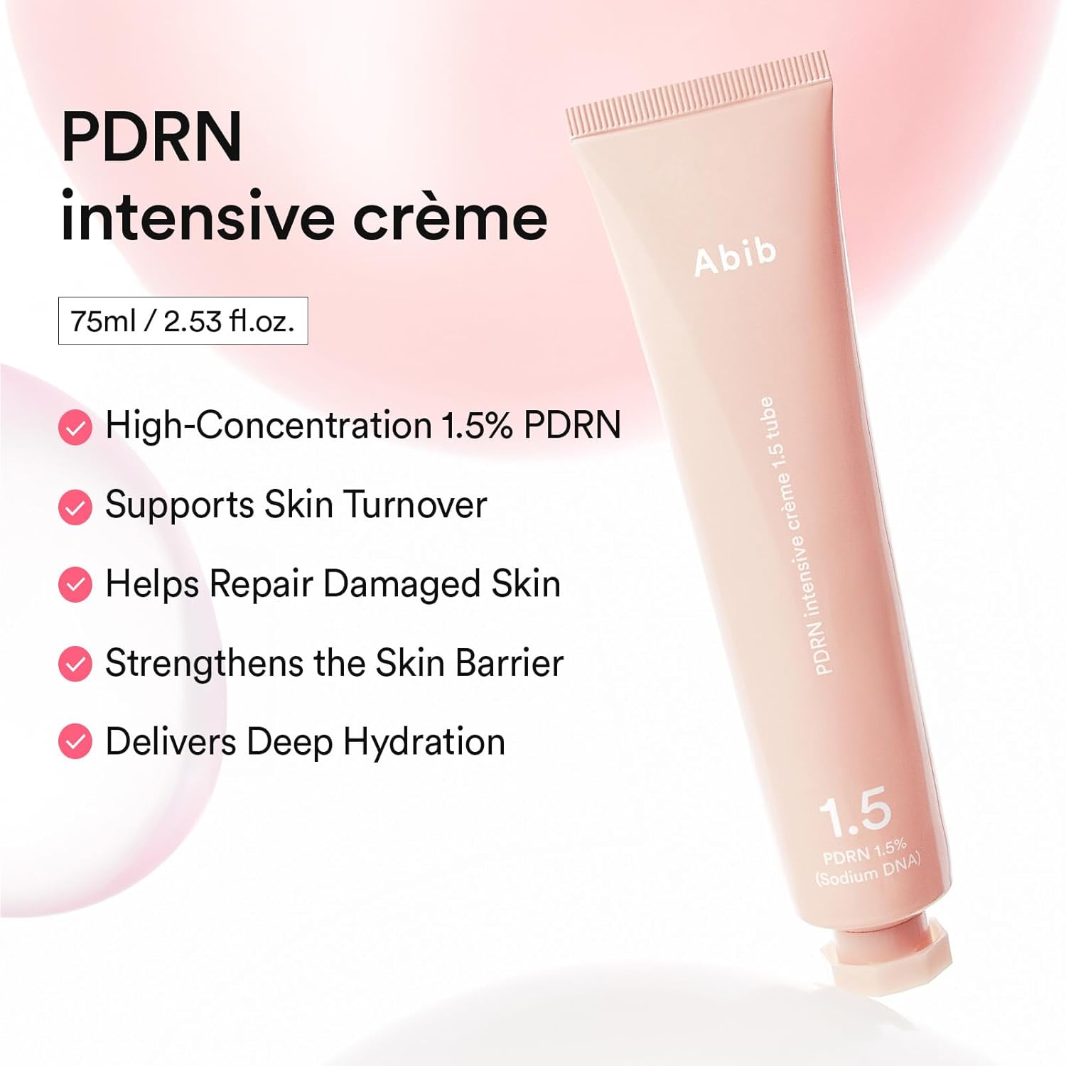Abib PDRN Intensive Cream 1.5 Tube 2.54 fl oz, Salmon DNA PDRN Hydrating Moisturizer for Dull and Stressed Skin, Skin Turnover and Barrier Care, with Peptides and Hyaluronic Acid, Korean Skincare