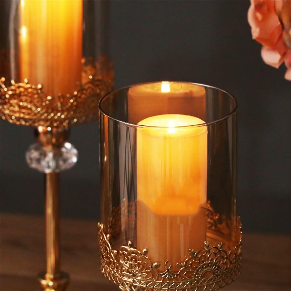 Portavelas Decoración de Mesa Comedor con candelabro Cristal y Metal Dorado Decoración(Pequeño)