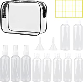 Roosea 10Pcs Travel Bottles for Toiletries 100ml Travel Containers for Toiletries Clear Travel Bottles Set Refillable Empty Cosmetic Bottles for Travel Makeup with Labels Funnel and Storage Bag