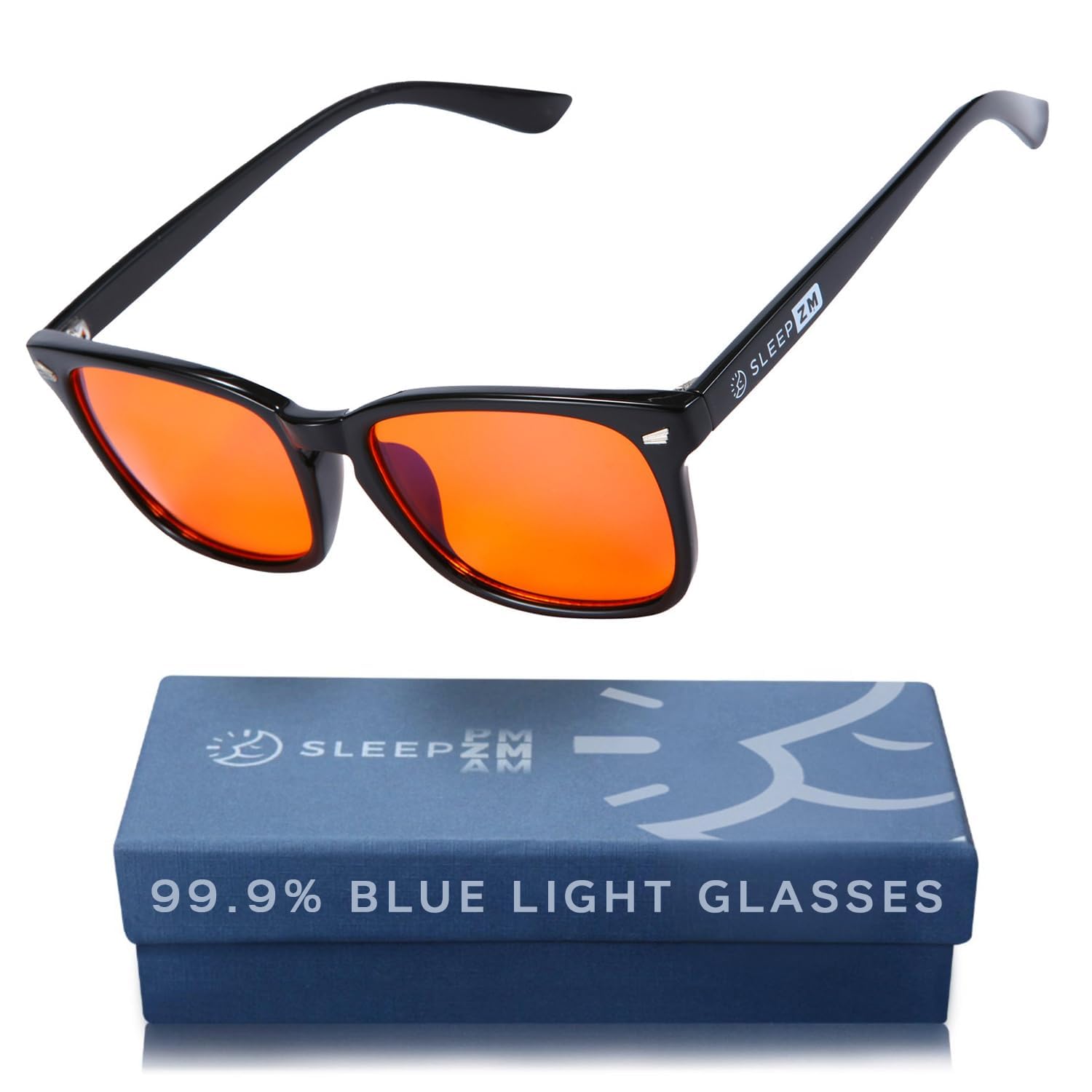 Sleep ZM 99.9% Orange Blue Blackout Glasses for Computer, TV and Gaming - Naturally Produces Melatonin for Women and Men to Improve Sleep Quality, A1 Black Modern - Orange Lens