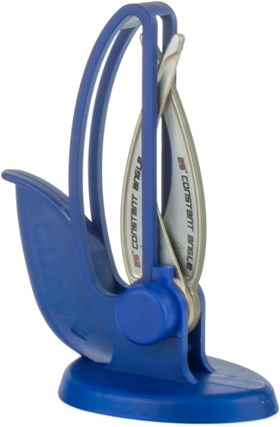 Warthog V-Sharp CURVE Professional Knife Sharpener System, 25 Degree Angle Knife Sharpener, 325 Grit Diamond Hones, Kitchen Tools, Easy to Use, Lightweight, No Adjustments, Ultra Compact, Blue