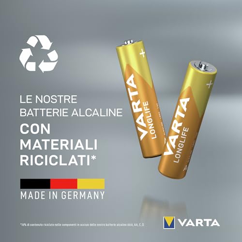 Varta Pile Aaa, Confezione Da 24, Longlife, Alcaline, 1,5V, Ideale Per Telecomandi, Sveglie, Radio, Orologi Da Parete, Imballaggio Riciclato Al 90%, Made In Germany - 4