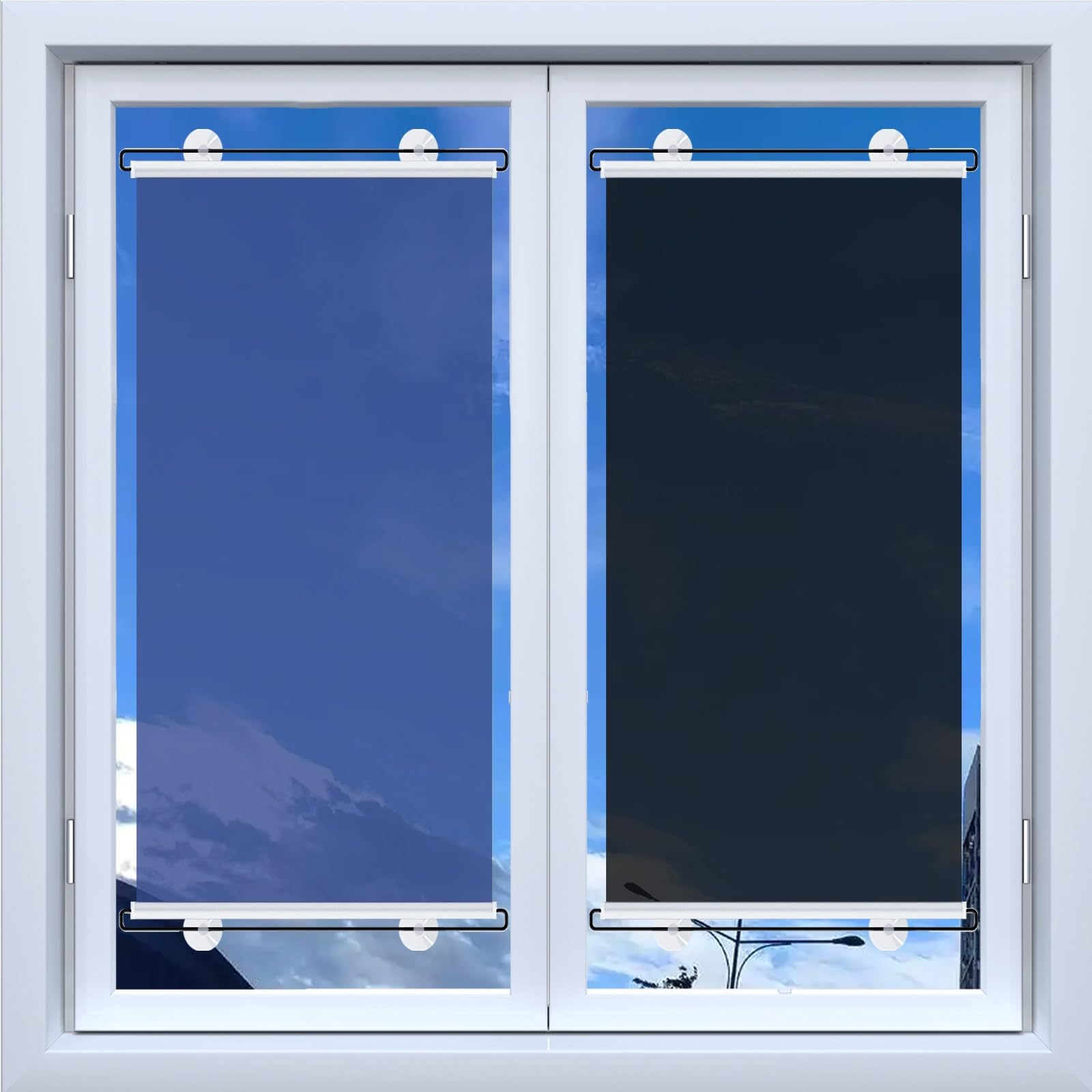 DECAKE One Way See Through Roller Shades Mirrored Film Blinds with Suction Cups for Home Office Bathroom UV Protection & Heat Insulation Windows Curtain Various (Blue,39X59IN)