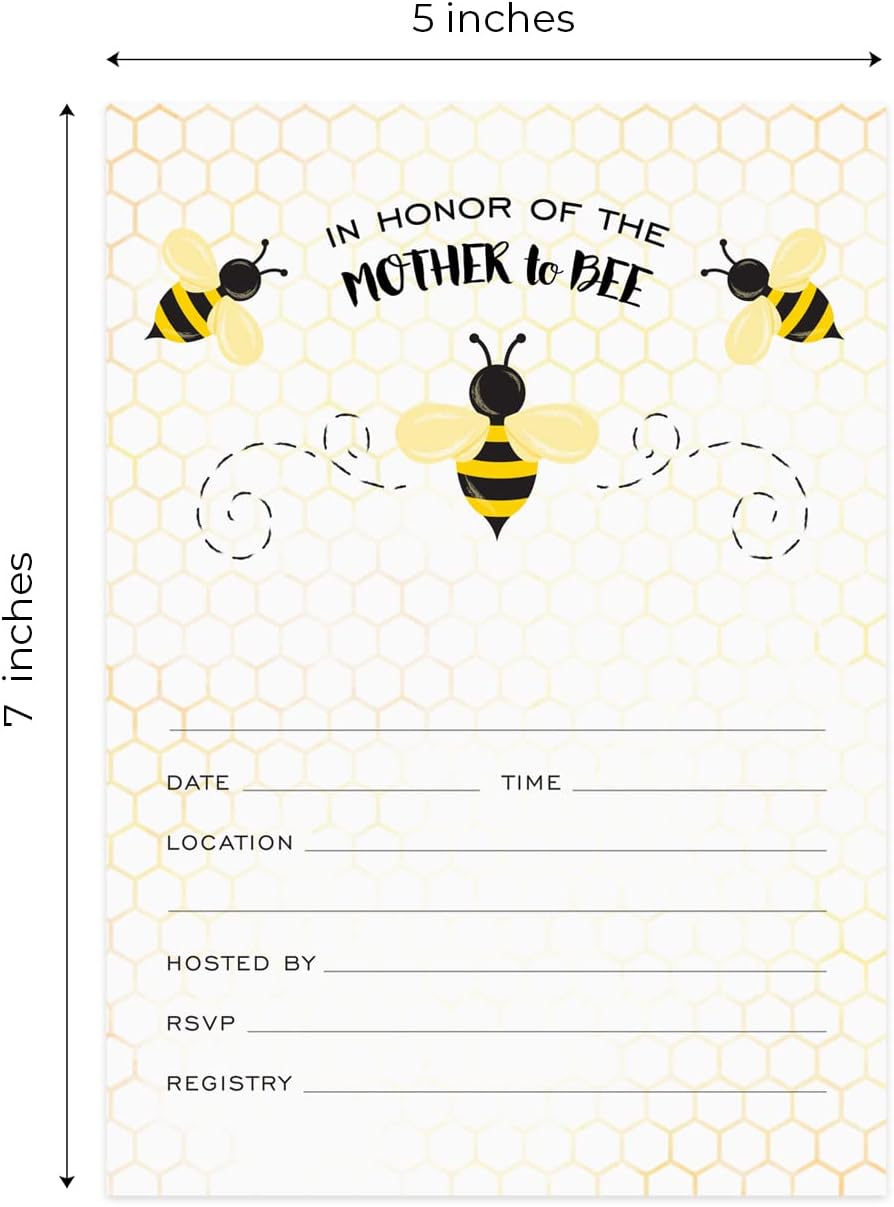 Canopy Street Sweet As Can Bee Baby Shower Invites / 25 Double Sided Cards With White Envelopes / 5" x 7" Honeybee Invitations/Fill In Gender Neutral Cards