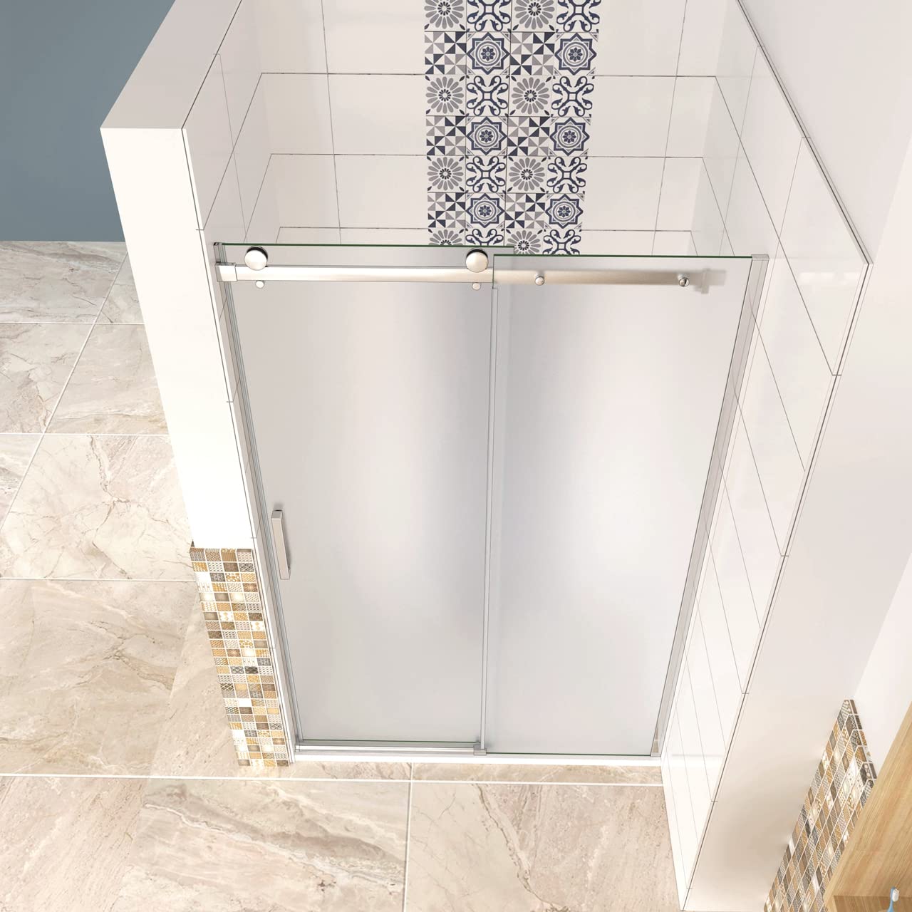 Box Doccia Per Nicchia Porta Scorrevole Ingresso Sinistro Vetro 8 mm Temperato Satinato Opaco Anticalcare 140x195 cm