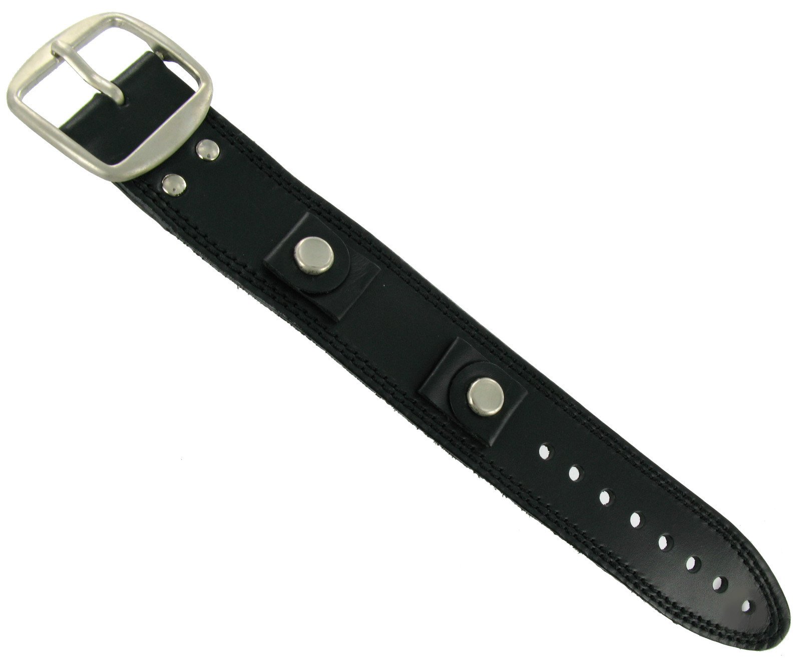 Milano 18mm WB Wide Military Style Cuff Genuine Leather Stitched Black Watch Band Strap L8