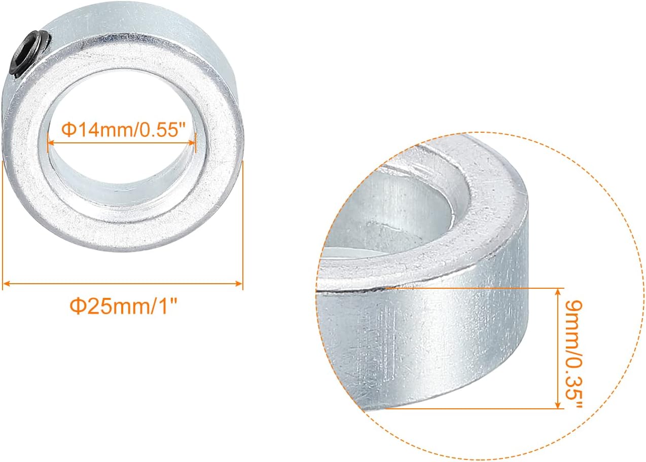 MECCANIXITY Shaft Collar 9/16" Bore Zinc Plated Carbon Steel Set Screw Style Clamping Collars Silver Tone 2 Pack