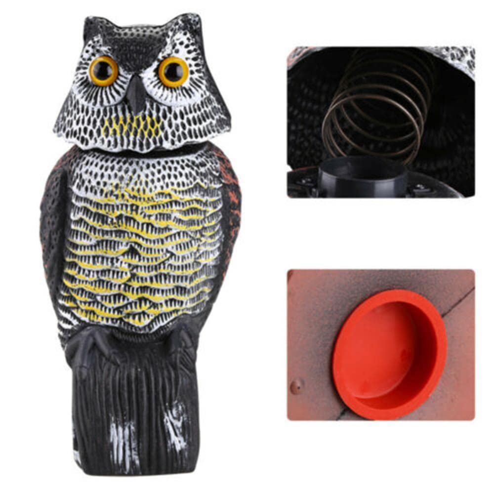 Realistico Uccello Scarer Testa Girevole Suono Gufo Prowler Esca Protezione Repellente Controllo dei Parassiti Spaventapasseri Giardino Yard Decorazione