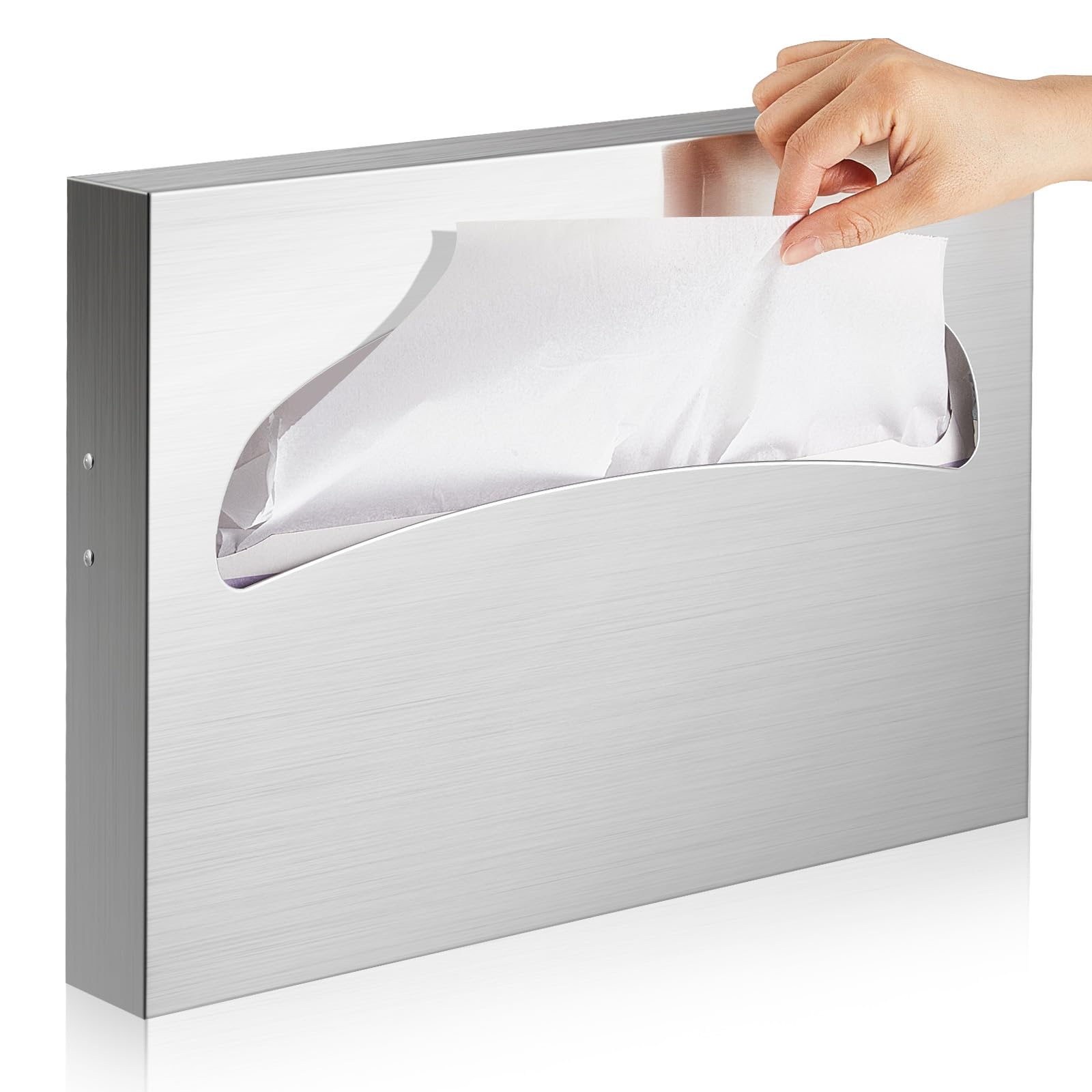 Hushee 1 x Edelstahl-Toilettensitzbezug, Spender, WC-Sitzbezug, Halterung, Wandmontage, kommerziell für Badezimmer (Silber)