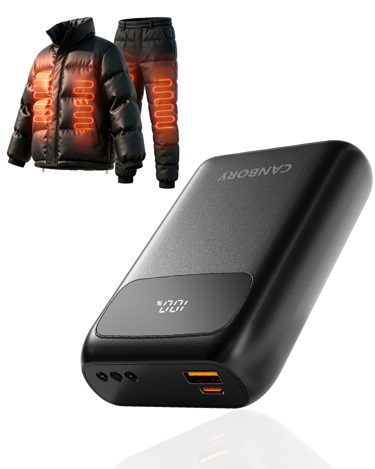 PD 30W Heated Vest Battery Pack 20000mAh Built-in 3 DC Size Ports Fast-Charging Power Bank for Heated Jackets