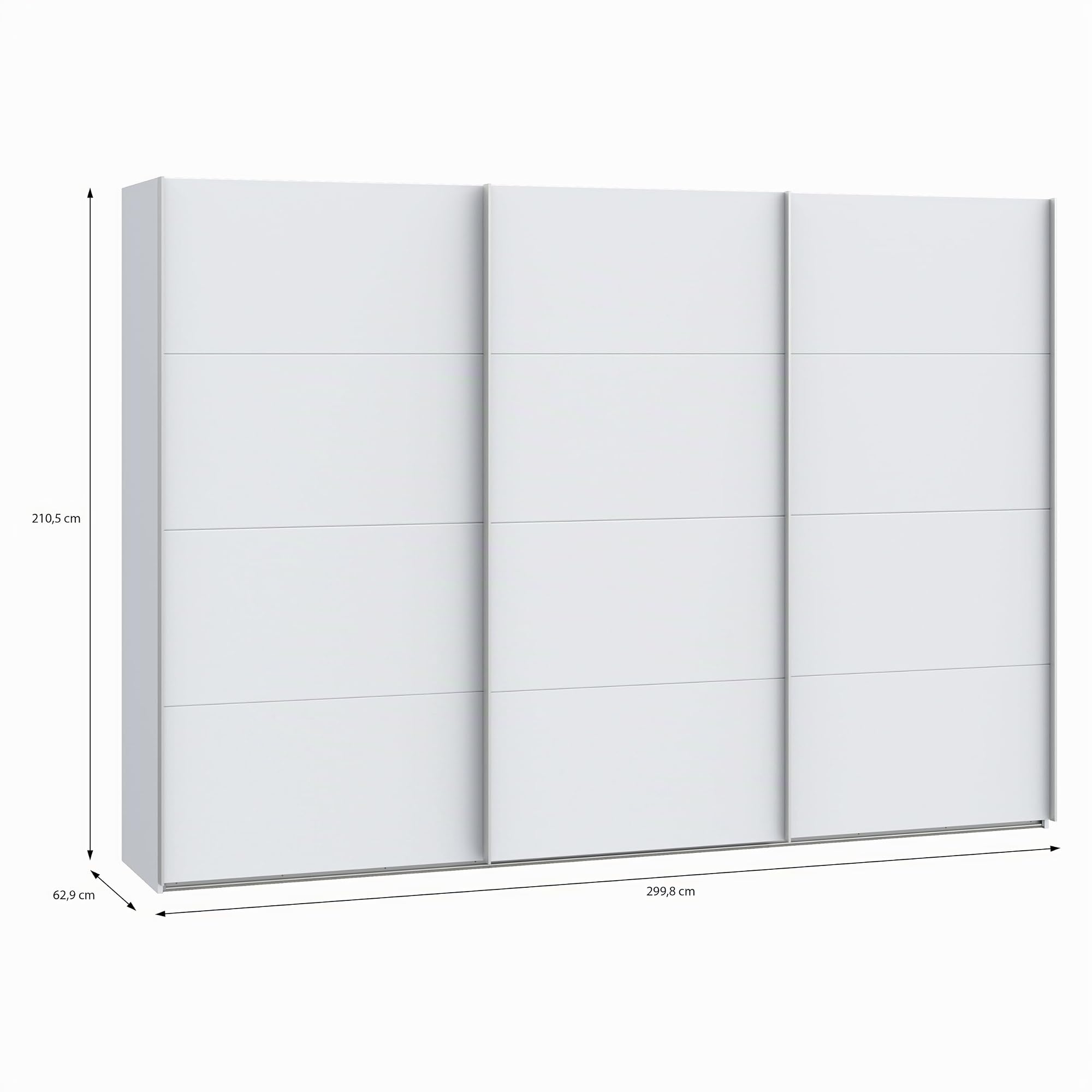 Forte SOPHISTISPACE Kleiderschrank 300, 3-türiger Schwebetürenschrank mit Einlegeböden und Kleiderstange, Weiß, 299,8 cm breit, 210,5 cm hoch, 62,9 cm tief