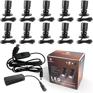 Mini-LED-Strahler, USB-Kit mit 10 dimmbaren Strahlern aus Aluminiumlegierung, Warmweiß 3000K, Drehbare Vitrinenbeleuchtung für Schrank, Zuhause, Restaurants, Display