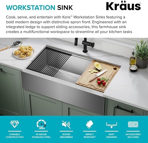 Miniatura 3 de Kraus KWF410-36 KORE - Fregadero de cocina con estación de trabajo y cuenco individual, 36 pulgadas