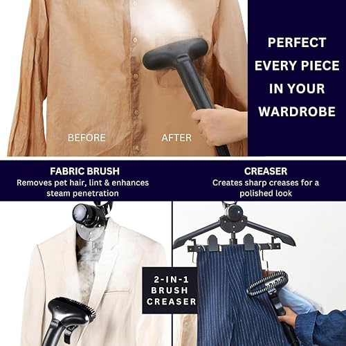 SALAV® Heavy Duty Commercial Full-Size Garment Steamer with Foot Pedals and Extra Large 3L (101.5 oz) Water Tank, 1800 watts of Poweful Steam (Navy) (Renewed)(Navy,14.5 in x 11.42 in x 70.5 in)