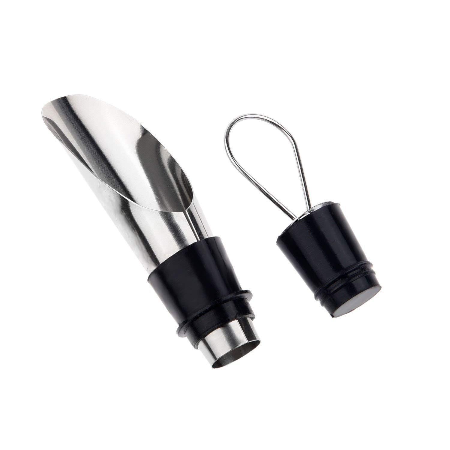 Set 5 Beccucci Aeratori Vino In Acciaio - Con Tappi Per Conservazione E Servizio