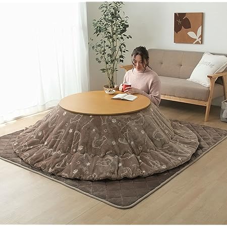 Amazon Co Jp こたつ布団 円形 洗える ツインクルキャット こたつ掛け布団 グレージュ 約225cm丸 円型 丸型 フランネル 抗菌 防臭 Kotatsu Huton 厚掛け 厚手 リバーシブル おしゃれ 北欧 無地 ねこ ネコ 猫 ホーム キッチン
