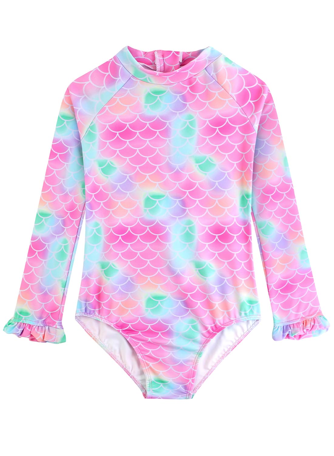 Alakuoti Long Sleeve One Piece Ruffle Swimsuit for Toddler Girls Baby Girl Rashguard Shirt with UPF 50+ Sun Protection