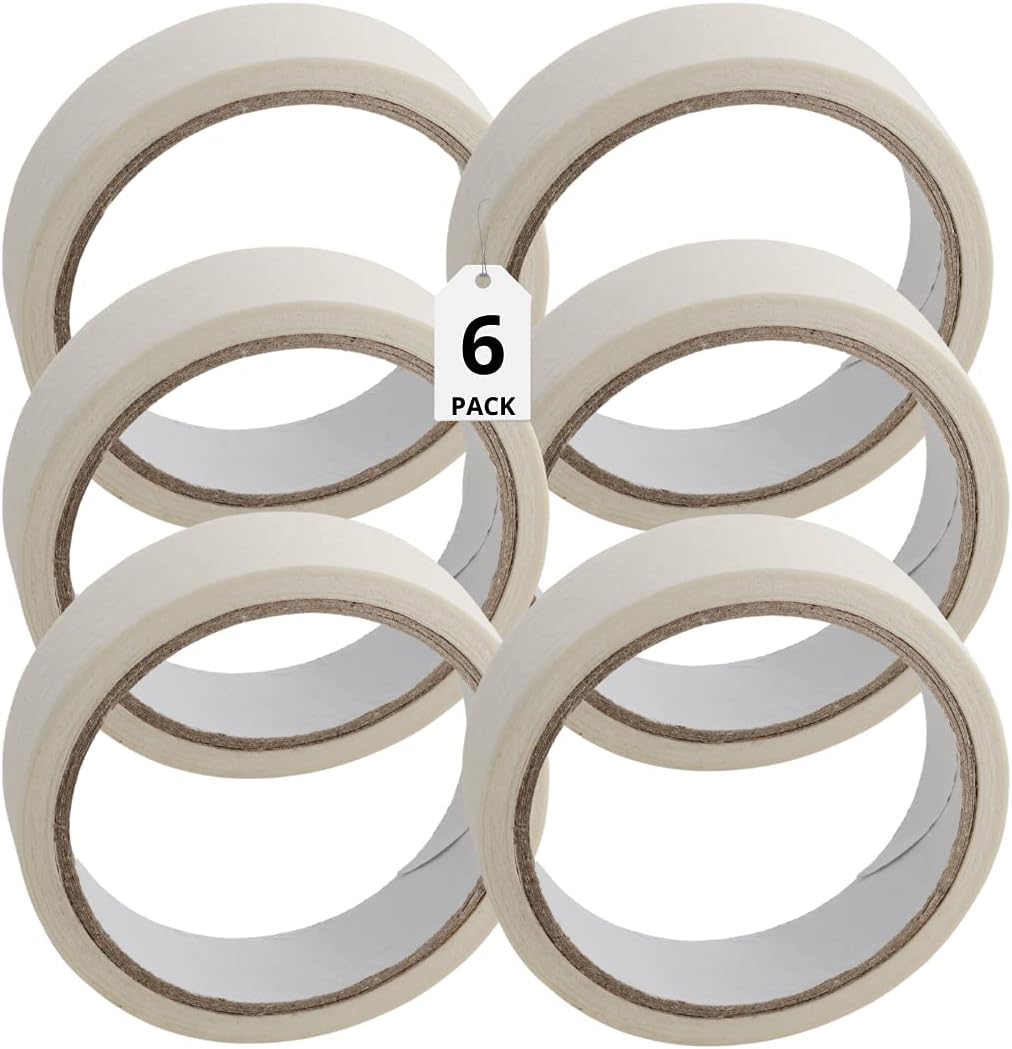 1InTheOffice Masking Tape 0.7" x 60 Yards, Thin Painter’s Tape, Low Residue, Beige, 6-Pack