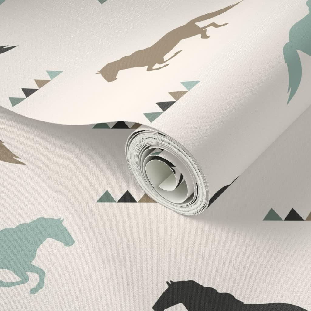 Peel & Stick Wallpaper 3ft x 2ft - Wild Horses Horse Modern Neutral Baby Custom Removable Wallpaper by Spoonflower