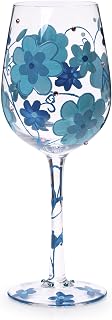 15 OZ Blue flower Artisan Painted Wine Glass,Flower Print Wine Glasses,Lead-Free Glasses Goblet for Home Dinning, Bar and Party Wedding Gift