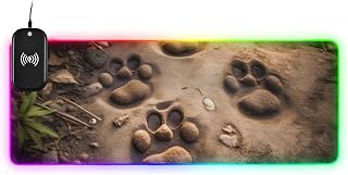 Mouse Pad Gaming with Wireless Charging, Extended Personalized LED Mousepad Desk Mat with 14 Light Effects for Desk Dog Footprints Print