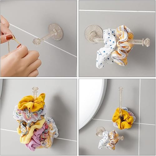 Miniatura 9 de EXCEART 4 soportes adhesivos para coleteros de pared, ganchos de almacenamiento para coletas, soporte para banda para el cabello, organizador de