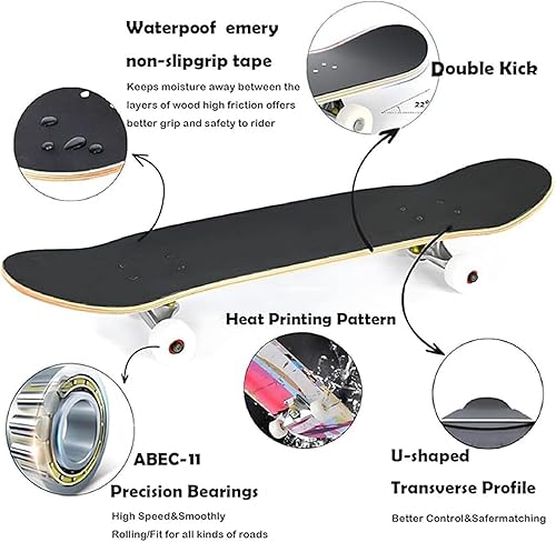 Miniatura 9 de Anyfun Patinetas Pro completas para principiantes, niñas, niños, jóvenes, adolescentes, adultos, 31 x 8 pulgadas, patinetas de 7 capas de arce