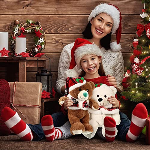 Skylety Christmas Bear Plush Cute Stuffed Animals Soft Pp Cotton Plush Toy Wearing Red Check Vest Cloak Christmas Hat For Girlfriend Wife Girl Women, White, Brown (8.7 Inch) #TOP6