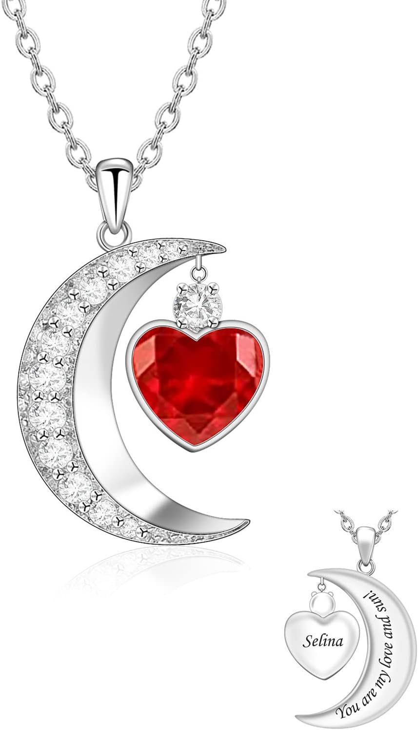 MissNaNa Personalized Mother Necklace with Simulated Birthstones, Customized Hearts Name Pendant Jewelry for Mom Engraved Family Name Necklaces for Women/Her/Wife/Grandmother