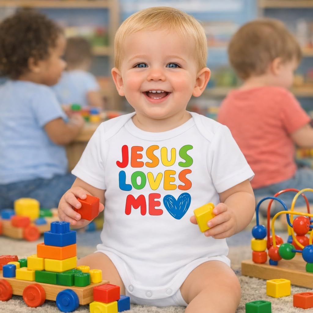 Jesus Loves Me Christian Baby Short Sleeve Bodysuit for Girls Boys Easter Gift Faith Clothes for Easter