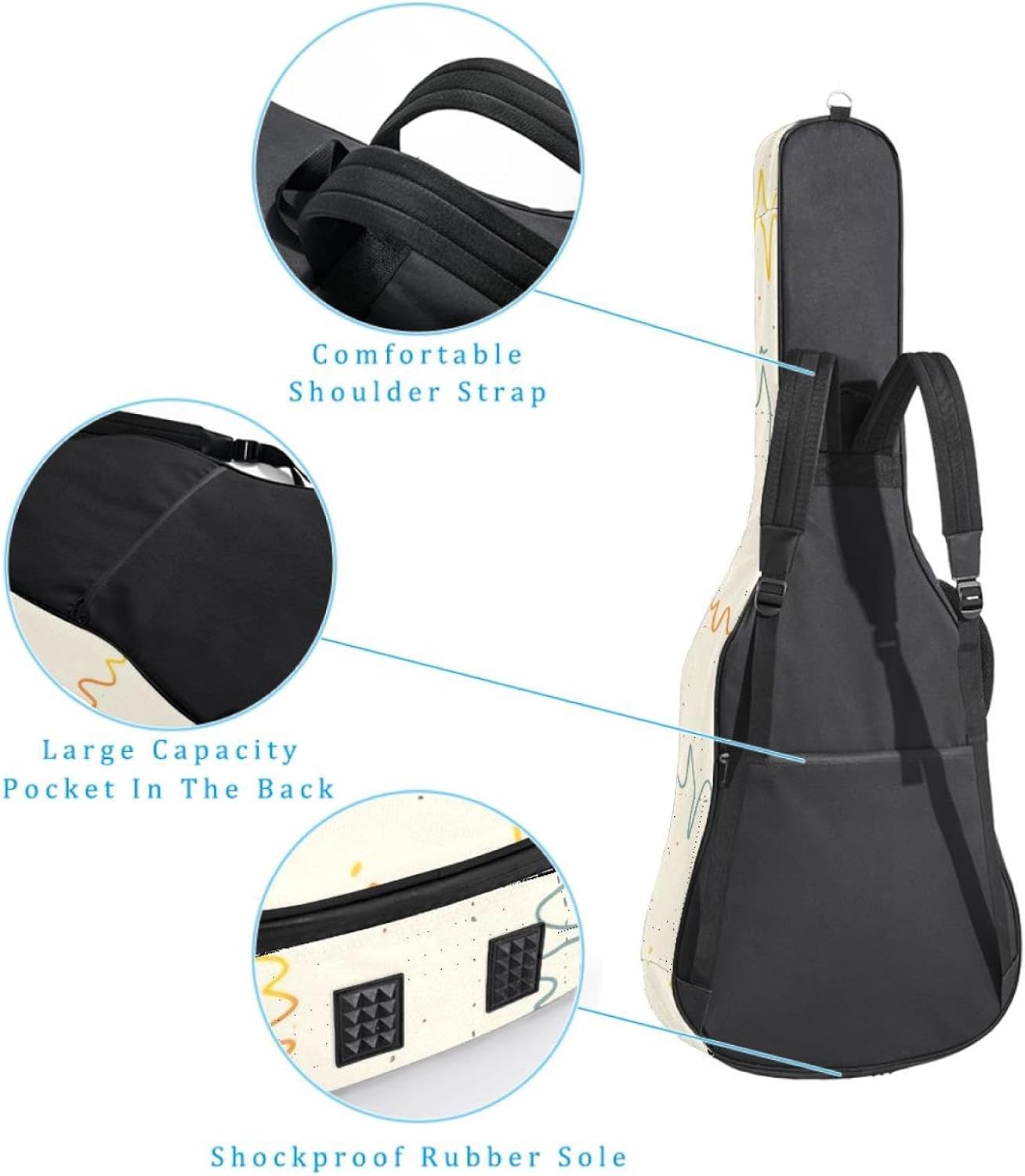 Acoustic Guitar Gig Bag 1 cm Thick Padding, Waterproof Electric Guitar Bag 40-42 Inch Guitar Case Backpack with Dual Shoulder Strap, Electrocardiogram with Heartbeats Pattern