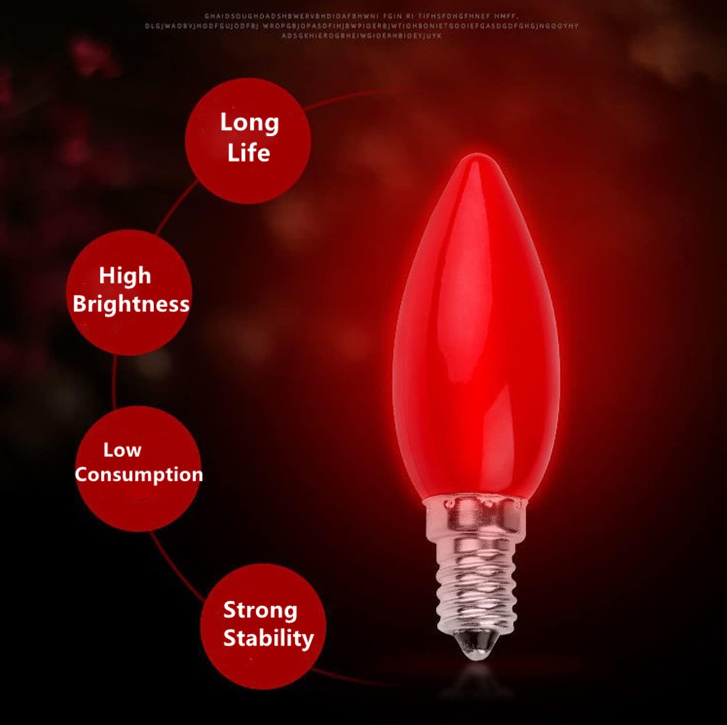 15 Pack C7 Christmas Replacement Light Bulbs E12 Candelabra Base LED Red Bulb Decorative Candle Bulbs 1W (8W Equivalent) C7 Christmas String Lights 110V Night Light Salt Lamp for Holiday Decor