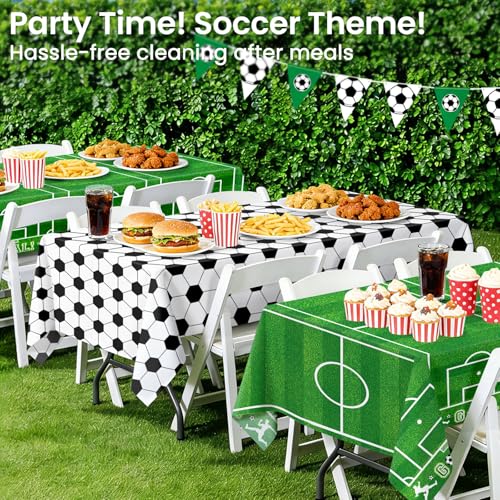 Image of LANLISA 4 Pack Soccer Table Cloth Plastic, 54 x 108 Inch Rectangle Tablecloth Disposable, Soccer Birthday Party Decorations World Sports Table Cover for Soccer Theme Party Supplies
