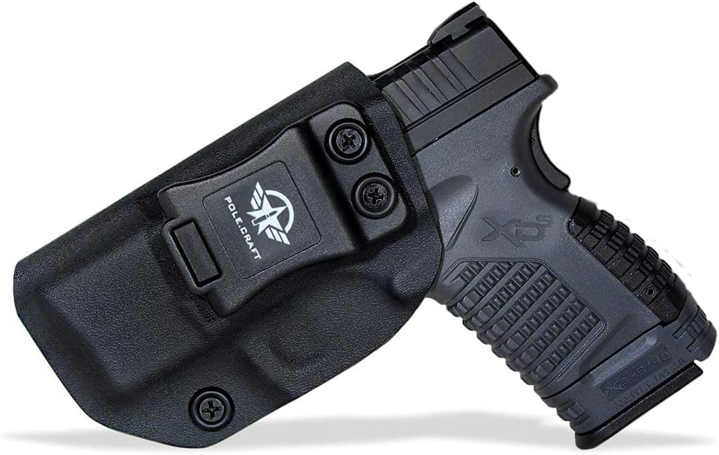 POLE.CRAFT IWB Kydex Holster Fit: Springfield XD-S 3.3" 9mm / .40 S&W / .45 ACP Single Stack & XD-S MOD.2 3.3" Pistol⎜Inside Waistband Carry⎜Adj. Cant Retention⎜Cover Mag-Button⎜No Wear⎜No Jitter