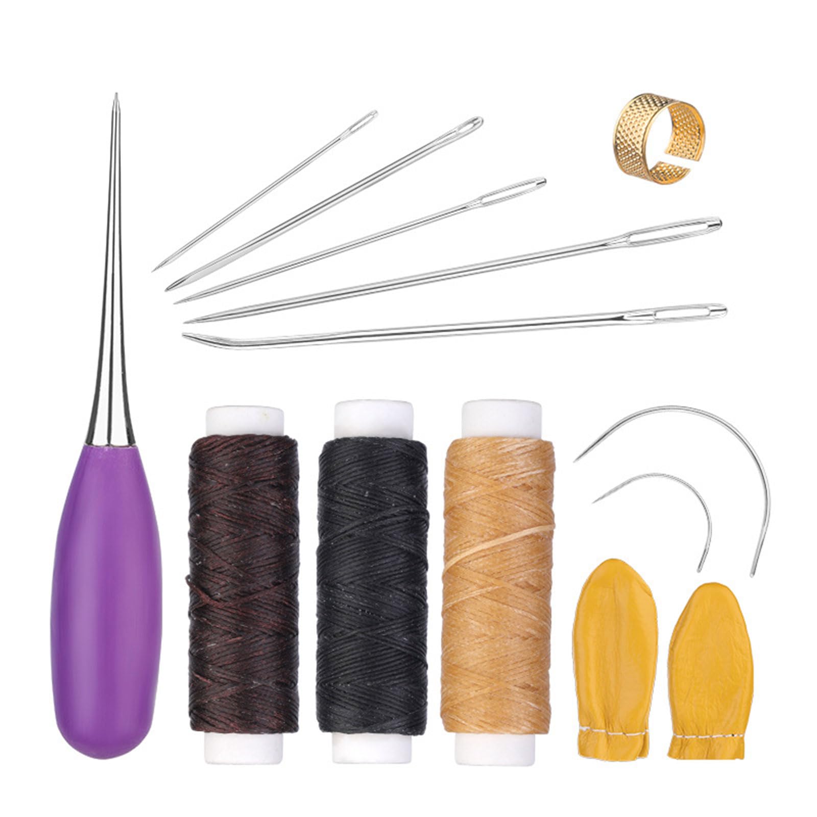 Yhplxyuus 10 Set Leather Sewing Needle Set with Waxed Thread Curved Needle Upholstery for Canvas Repair Craft Project