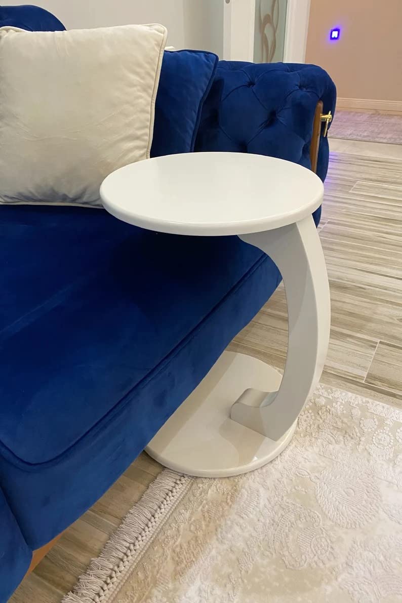 CROWN ART SHOPPEE C-Shape Round Table of Modren Style with Engineered Wood for Space Saving Storage for Living Room, Bed Room, Office, Farm House etc (White)-image-37