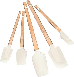 New Year Healthy Cooking, Non-Stick Rubber Scraper Set of 5 Pieces - Food Grade Silicone Scraper, Soup Spoon Scraper, Baking Cooking Mix Frosting Scraper - 600°F Heat Resistant (Cream White)
