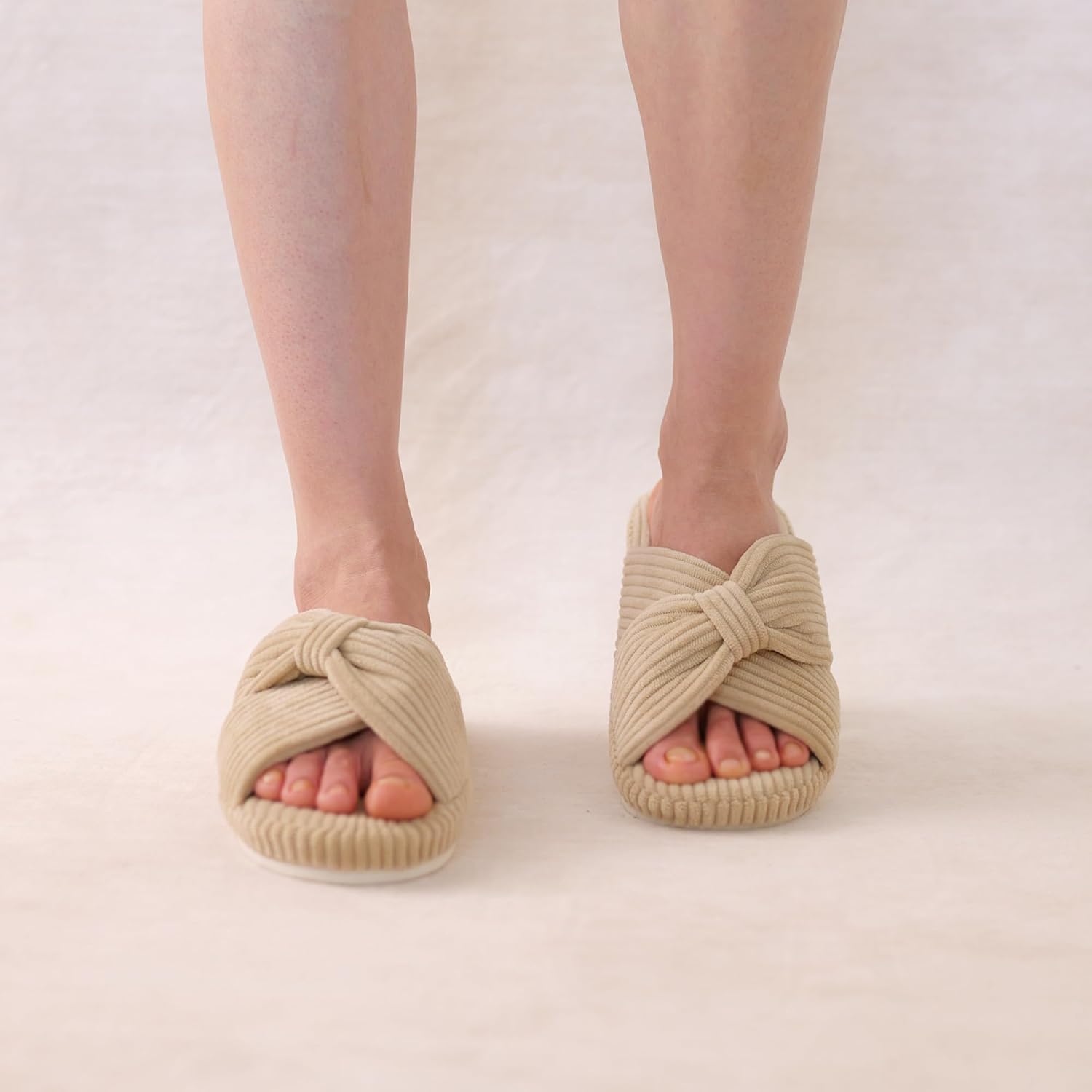 Women's Arch Support Slippers for Plantar Fasciitis Orthopedic Corduroy Crossband Memory Foam House Shoes Open Toe Bow Slide for Gift - Image 6