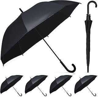 Fabbay 6-Pack Black Bubble Umbrellas for Weddings - Windproof Auto-Open Stick Umbrellas with J-Hook Handle, Large Coverage