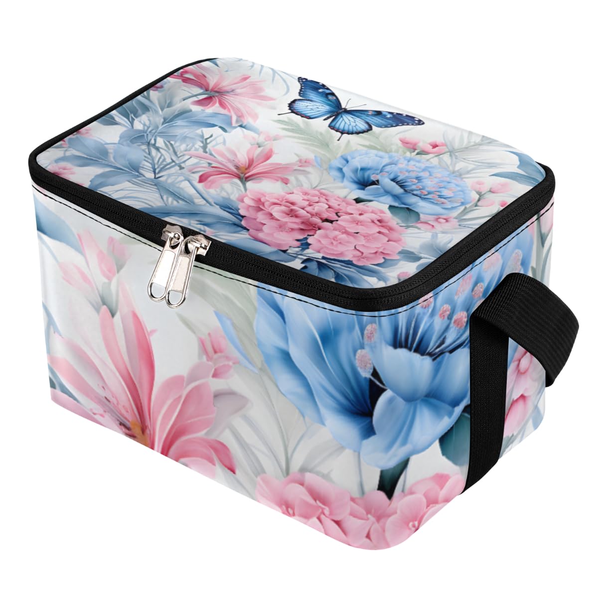 GzLeyigou Lunch Bags for Women Men 9 Cans,Floral Butterfly Hot & Cold Food Delivery Bag Insulated Grocery Bag Insulated Lunch Box Floral Cooler Bag for Office Work Picnic Beach