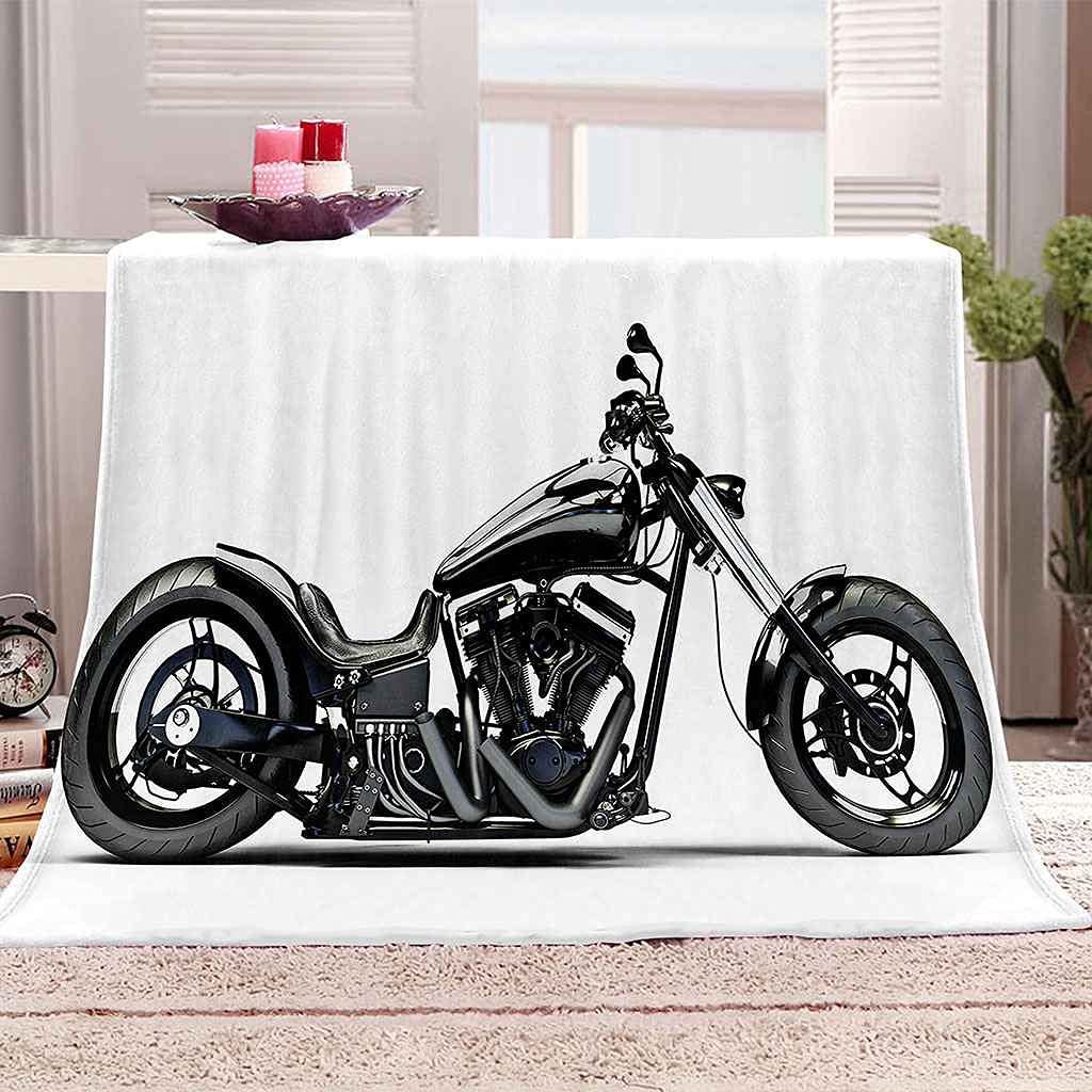Couverture Polaire Flanelle Microfibre Moto Noire Plaid Impression 3D Chaude Douce 130x150