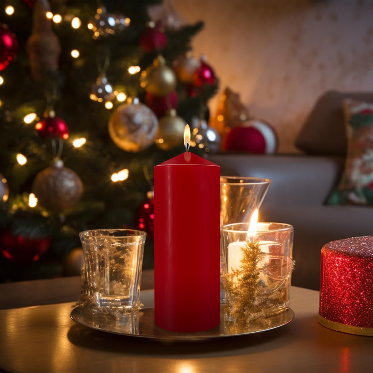 Juego de 2 velas de pilar, 3 x 8 pulgadas, velas rojas grandes sin perfume, velas altas a granel, velas decorativas para el hogar y bodas