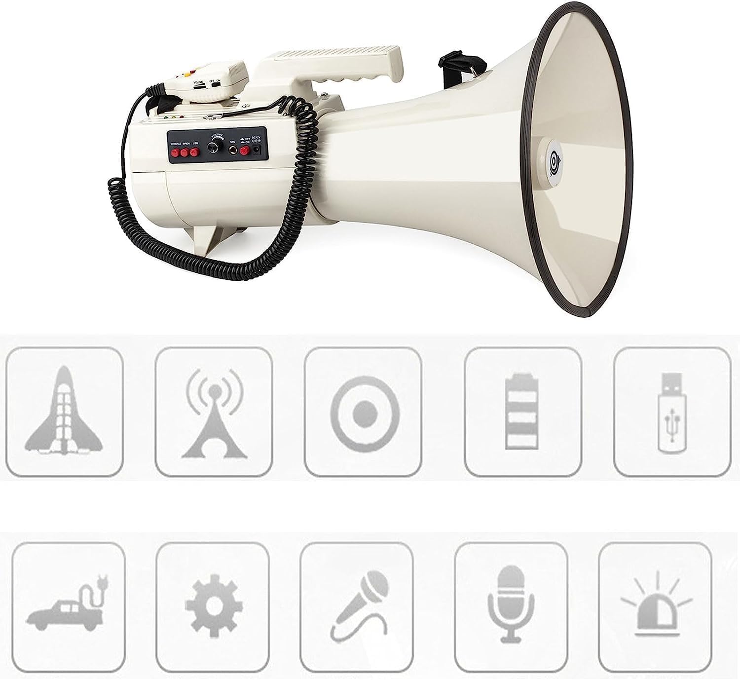 KYUSAR Handheld Megaphones Bullhorn Bullhorn Megaphone 75w Portable Sd Memory Card Readers Bullhorn Speaker with Recording and Siren USB Flash Aux Input Megaphone Speaker