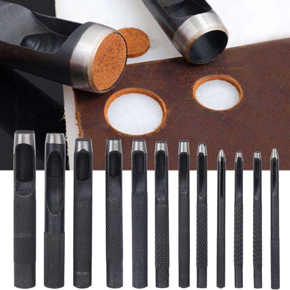 Respicefinem 12PCS DIY Hollow Hole Puncher Leather Craft Punch Set Leather Hole Punching Tool