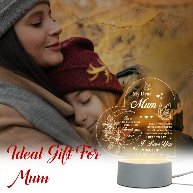 Juratar Mothers Day Gifts for Mum from Daughter - Mum Birthday Gifts Acrylic Night Light, Special Mum Gifts, Thanksgiving Birthday Gifts for Mum