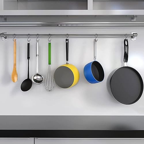 Miniatura 6 de Abnaok Ganchos en S para colgar, diseño de hebilla de seguridad resistente, ganchos en S de metal negro para colgar utensilios de cocina, ollas,